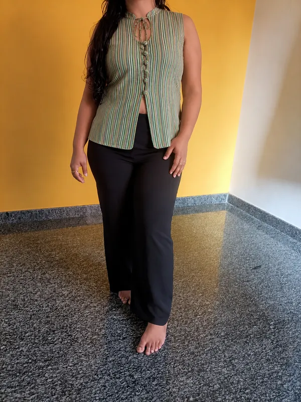 Sundown Stripe Green Top worn by a mazo customer