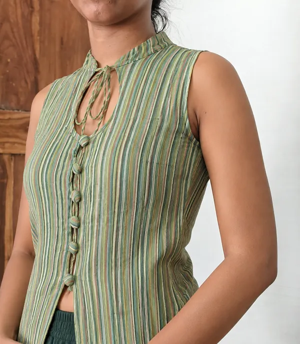 Sundown Stripe Green Top worn by a mazo customer