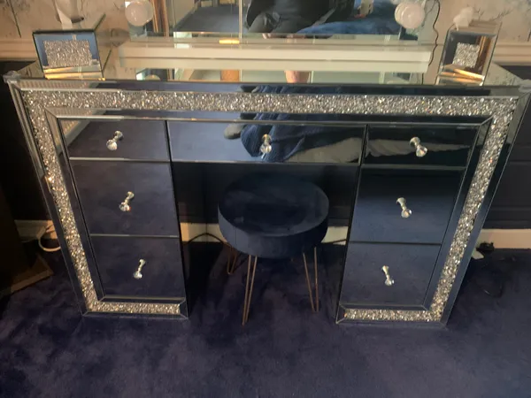 7 drawer classic mirrored dressing table 7-Drawer Mirrored Vanity Dressing Makeup Table with Sparkling Diamond - On Sale - Bed Bath & Beyond